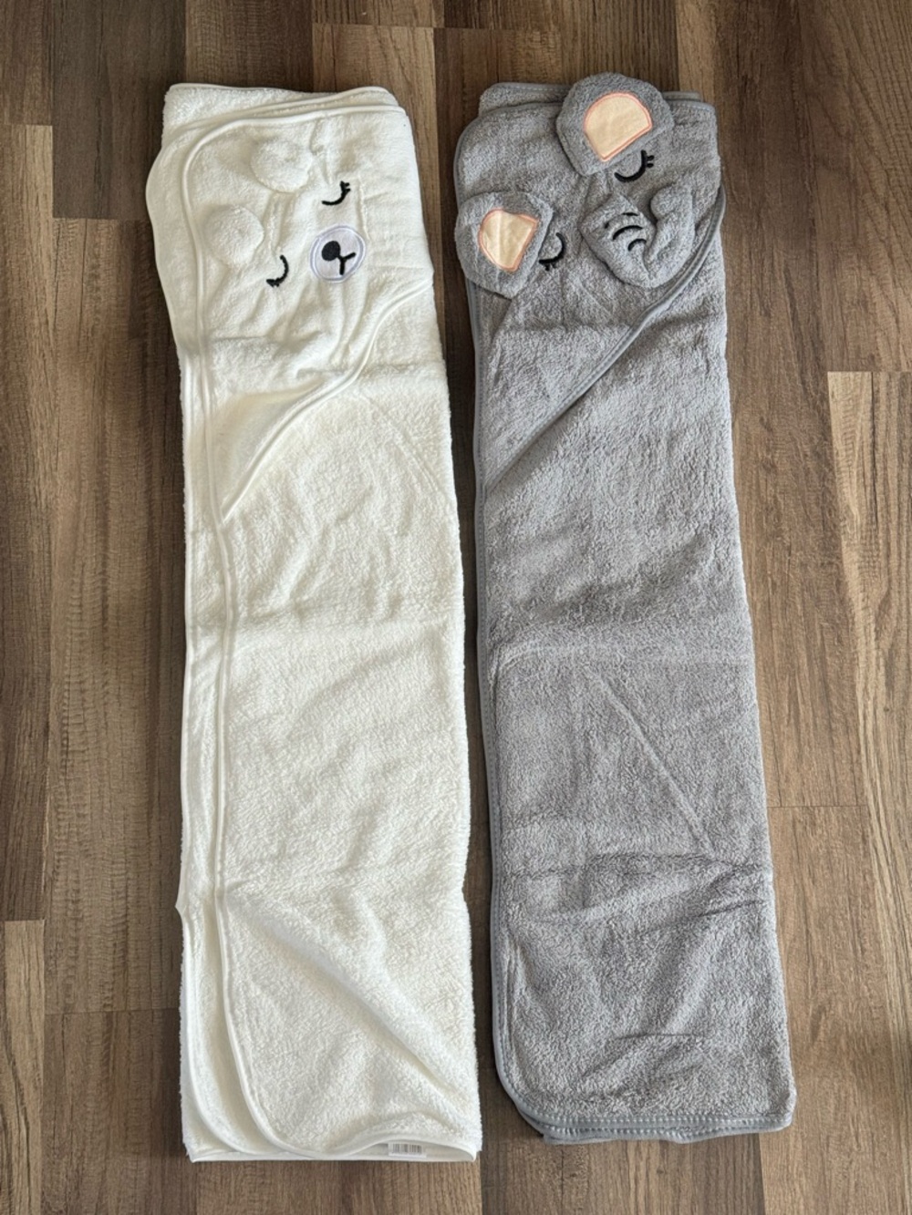 Kids Hooded Bath Wraps - White & Gray Cozy Animal Hoods